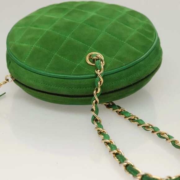 CHANEL Matelasse Chain Hand Bag Suede 2way Green Gold CC Auth 127613 - Picture 7 of 16